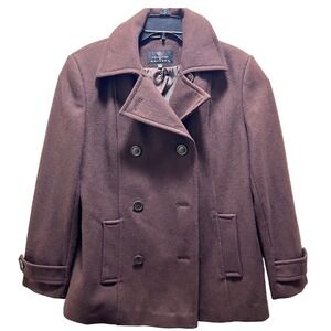 Collection Gallery Wool Blend Pea Coat Womens Brown Double Breasted Jacket‎